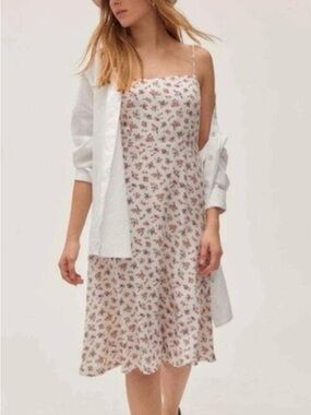 Urban Outfitters White Slip Midi Dress with Pink Floral Print